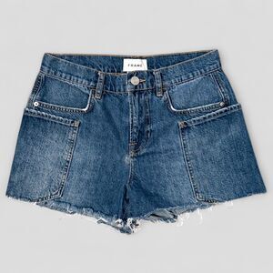 FRAME Cutoff Jean Women's Shorts Mid-Rise Pockets Denim Distressed Hem Size 25